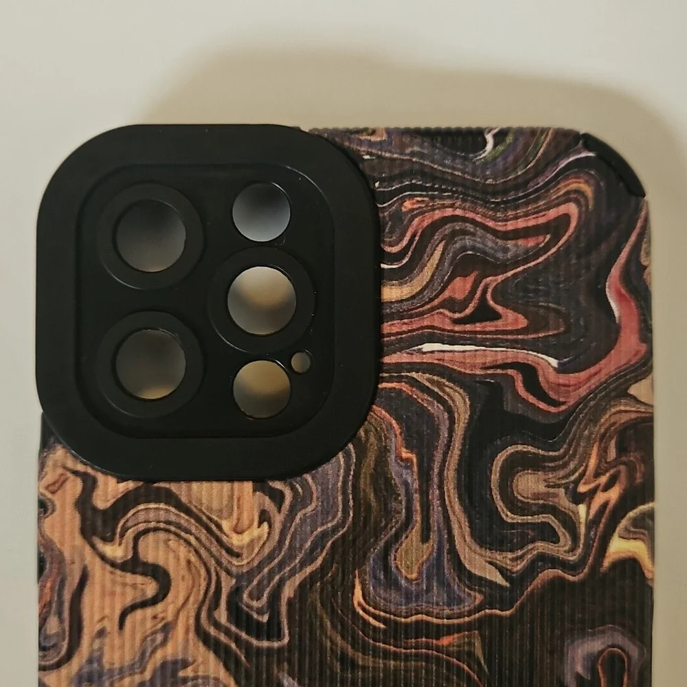 iPhone 15 Case Abstract Marble Swirl Brown Black Neutral Textured Design